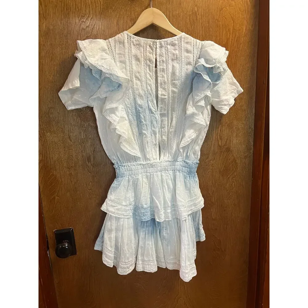 LoveShackFancy Natasha Light Blue Tie Dye Mini Dress sze XS
